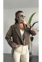 Women's Mink Short Length Crop Belted Double Breasted Trench Coat Jacket Long Sleeve Belted Stylish Casual Outerwear - 5