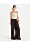 Brown Drawstring Waist Slit Pants - 4