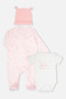 Interlock Bootie Jumpsuit Set 3-Piece (Rabbit and Carrots) Pink