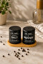 Black Sprinkle Ceramic Salt and Pepper Shakers with Bamboo Base - 2