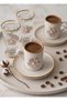 İnci 2-Person Decorated Coffee Set with 6 Pieces and Coffee Side Water Glasses