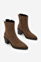 Women's Side Zipper Stitched Detailed Casual Heeled Boots Lakos Light Brown Suede - 5