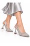 Silver Stone Detailed Pointed Toe Open Back Stone Heeled Women's Evening Dress Shoes - 3
