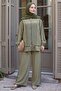 Hooded Detail Khaki Two-Piece Set