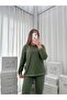 Khaki Olive Patterned 4-Piece Bra and Long Sleeve Premium Waffle Pajama Set - 6