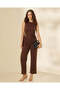 Women Brown Twill Wide Leg Trousers - 5