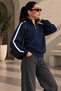 Zipper Detailed Sleeve Stripe Crew Neck Sweatshirt - 3