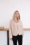 Hooded Detail Printed Melange Plush Coat - 5