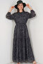 Women's Patterned Long Hijab Dress 2586 - Black