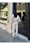 Women's Beige High Collar Half-Zip Sweatshirt Pants Set - 8