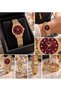 New Season Elegant Gold Color Claret Red Dial Stone Women's Wristwatch - 3