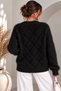 Women's Bearded Thread Pearl Stone Detailed Diamond Patterned Knitwear Sweater - 4