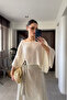 Kayık Yaka Yarasa Sleeve Mercerized Blouse - Ecru