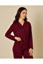 Women Burgundy Ruffle Trim Pyjama Set - 2