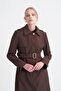 Wide Collar Belted Classic Brown Trench Coat 14208