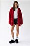 2233 Hooded Pocket Zippered Soft Textured Fleece Sweatshirt Red - 5