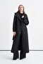 Hooded Belted Long Black Coat 13976 - 4