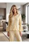 Women's Long Sleeve Patterned Bow Detailed Camisole Fabric Pajama Set - 3