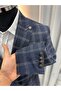 Men's Navy Blue Plaid Patterned Slim Fit Double Breasted Suit - 4