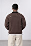 Men's Not for Everyone Embroidered Polo Collar Oversize Sweatshirt Brown - 3
