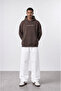 Men's Essentials Embroidered Oversize Hoodie Brown - 5