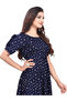 Navy Blue Floral Print A-Line Maxi Dress - FFT1079 | Navy Blue-Size:L-40-Inches - 3