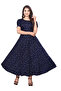 Navy Blue Floral Print A-Line Maxi Dress - FFT1079 | Navy Blue-Size:L-40-Inches