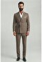 Men's Light Brown Plaid Patterned Slim Fit Double Breasted Suit