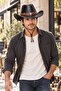 Men's Cowboy Hat Leather Look Metal Bull Figure Drawstring Western Hat - 5