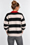 Striped Embroidered Oversize Knitwear Sweater Lki̇0060 Stone Anthracite - 5