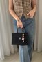 Women's Black Suede Bag - Adjustable Long Strap Hand and Shoulder Bag - with Charm Gift - 2