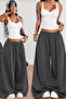 Draw Smoked Battal Pattern Wide Leg Adjustable Elastic Lace-Up 2 Thread Oversize Sweatpants - 2