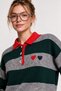 Striped Embroidered Oversize Knitwear Sweater Lki̇0060 Green Gray - 2
