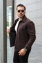 Brown Men's Zippered Cashmere Bomber Coat - 3