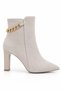 Removable Chain Detail Zippered Women's Suede Boots with Heels - 2