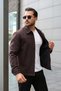 Brown Men's Zippered Cashmere Bomber Coat - 2