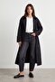 Long trench coat with open collar and belt