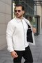 Stone White Men's Zippered Cashmere Bomber Coat - 2