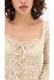 Women's Ecru Vintage Gathered Lace Blouse Square Neck Crop - 3