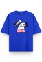 Dumbbell Girl Front Printed Oversize T-Shirt Blue