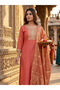 Orange Slub Cotton Embroidered Straight Suit Set - LRN9469 | Orange-Size:L-40-Inches