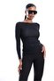 Black Boat Neck Transparent Blouse 25187 - 4