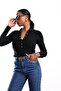 Black Stand-Up Collar Knitwear with Snap Fasteners 251037 - 4