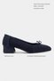 Esther Navy Blue Suede Leather Bow Detail Thick Heel Women's Ballerinas - 2