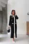Women's Black Stripe Detailed Buttoned Polo Collar Long Sleeve Knitwear Dress (S/M) - 3