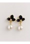 Gold Black Flower Pearl Earrings - 2