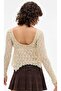Women's Ecru Vintage Gathered Lace Blouse Square Neck Crop - 2