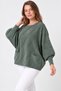 Women's Italian Style Oversized Knitwear Blouse with Bat Sleeves and Side Slits with Pocket Detail - 5