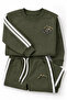 Boy's Khaki 2 Thread Tracksuit Set with Crew Neck, Stripe Detail and Embroidered Bottom and Top Set - 7