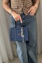 Women's Navy Blue Suede Bag - Adjustable Long Strap Hand and Shoulder Bag - with Charm Gift - 4